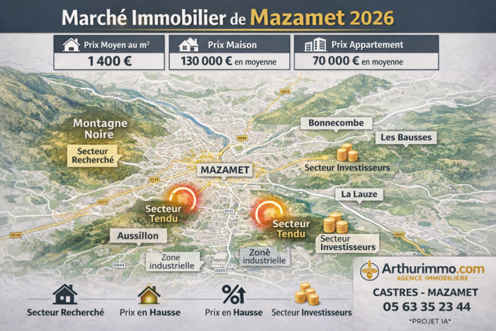 Prix immobilier Mazamet quartier par quartier en 2026 | Prix au m²